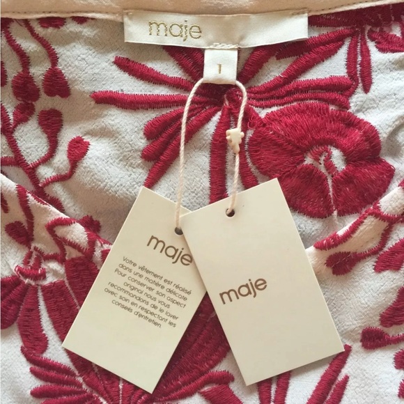 NWT Maje French Designer Embroidered White Red Detailed Lace Blouse Shirt Top 1 - Picture 5 of 5